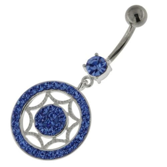 925 Sterling Silver Multi Jeweled Round Belly Button Ring