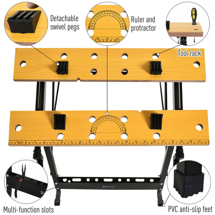 Portable Work Bench w Adjustable Clamps | DURHAND | MDF Top | Black