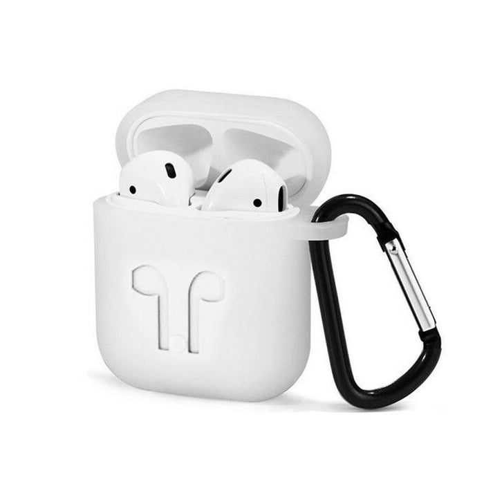 White Airpod Case: Impact Resistant, Carabiner, Rope