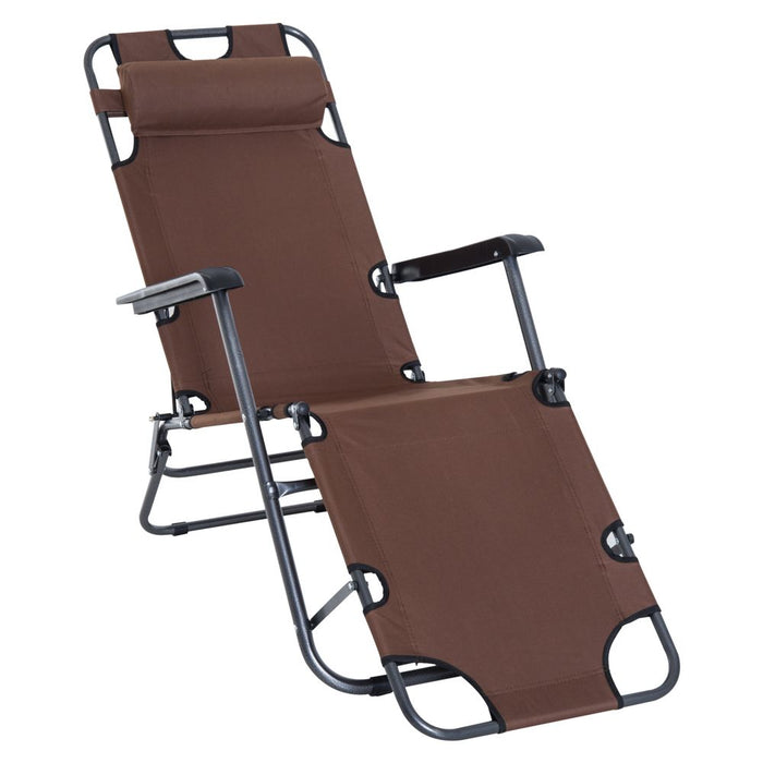 Premium 2 in 1 Folding Sun Lounger - Adjustable Back & Pillow | Brown