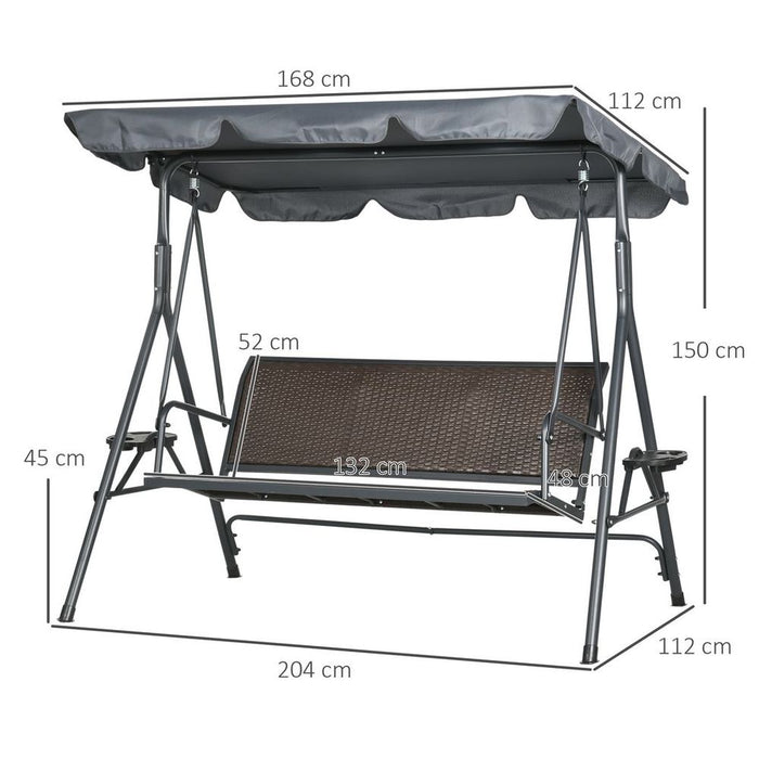 Outsunny 3-Seater Garden Swing Seat Bench | Adjustable Canopy | Rattan Seat