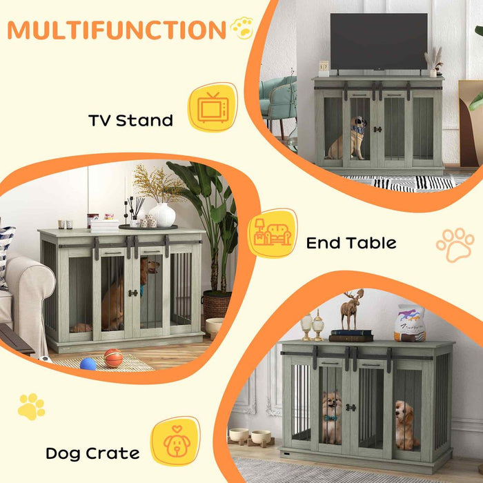 PawHut Double Door Dog Crate Furniture, Secure & Stylish for Large & Small Dogs, Grey