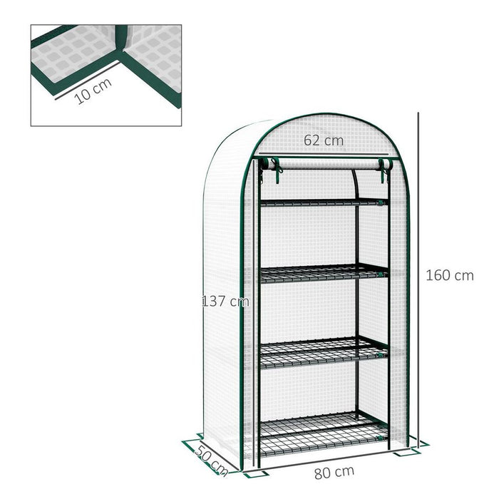 Outsunny Mini Greenhouse Portable Green House with UV-Resistant Plastic Cover and Metal Shelves - 80x49x160cm