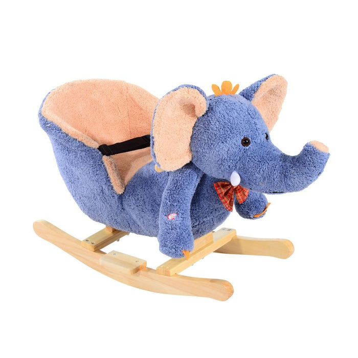 HOMCOM Children Kids Rocking Horse Toys Plush Elephant Rocker Seat with Sound Toddler Baby Gift for 1.5 Years+ Blue