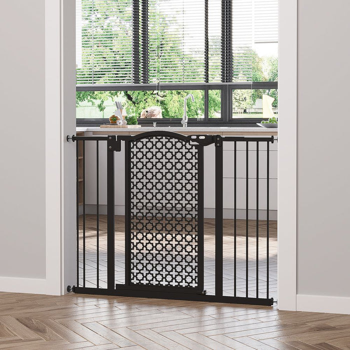 74-105 cm Pet Safety Gate Pressure Fit Stair with Double Locking, Black Pawhut