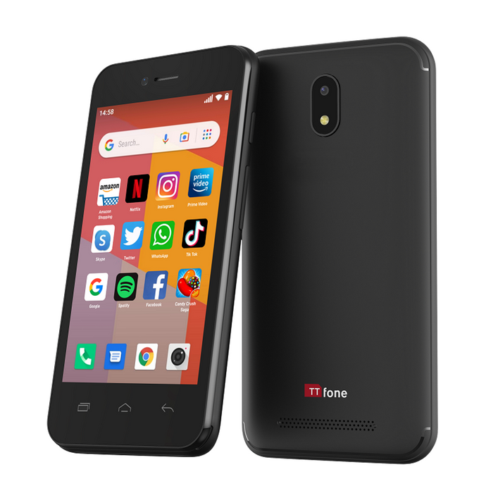 TTfone TT20 Black Dual SIM Smartphone, Vodafone Pay As You Go - High Quality, USB Charger Included