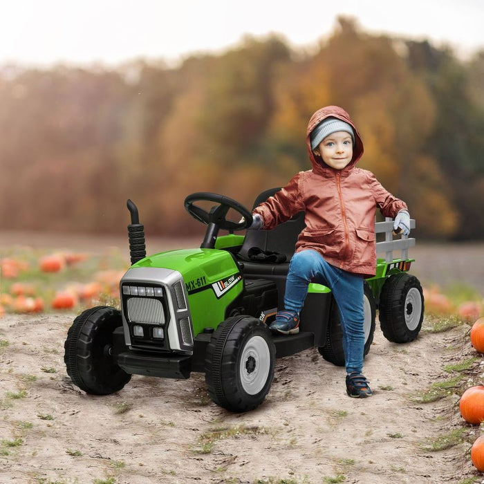 HOMCOM Ride on Tractor with Detachable Trailer, Remote Control, Music - Green