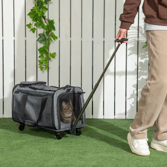 Convenient 4-in-1 Pet Carrier On Wheels for Cats & Small Dogs - Grey