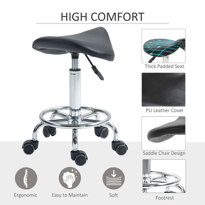 Saddle Chair - Ergonomic Design, Rolling Salon Stool for Massage Spa Clinic Beauty, Black