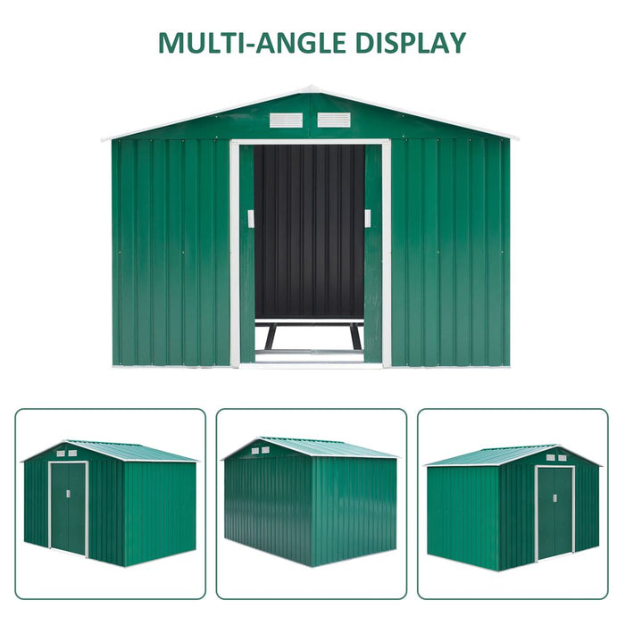 High-Quality Green Metal Garden Shed - 9x6ft Storage Container w/ Door & Roof - Buy Now!