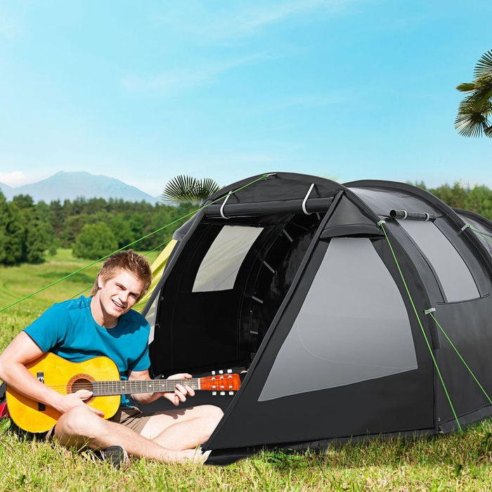 Outsunny 3-4 Person Tunnel Tent - 2 Room Camping Tent w/ Windows - High Quality & Easy to Use