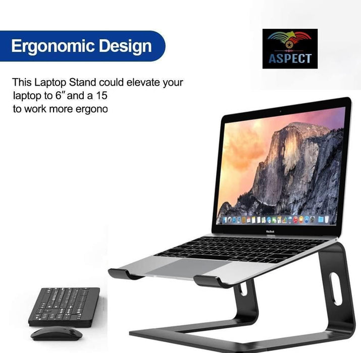 Aspect Metal Desktop Laptop Stand Compatible with All MacBook and Laptops Size Range 10 to 15.6 Inches (BLACK)