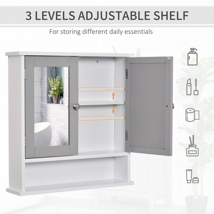 Stylish Grey Wall-Mounted Mirror Cabinet with Double Mirrored Doors - High-Quality & Space-Saving