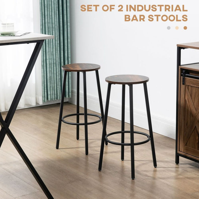High-Quality, Industrial-Style Bar Stools Set of 2 - Perfect for Kitchen & Dining Room