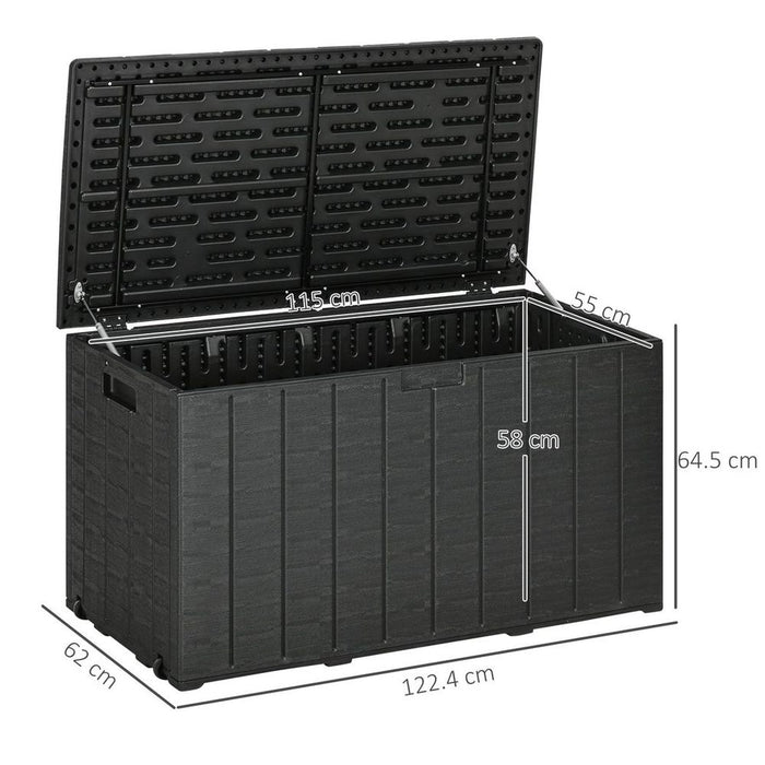 Outsunny 336L Rolling Garden Storage Box, Black - Durable Plastic Container