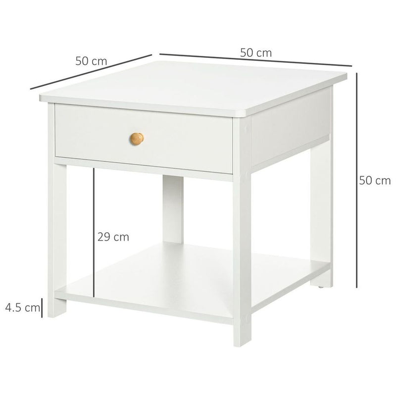 Multi-Purpose White Bedside Table with Drawer & Shelf - Storage for Bedroom, Sofa, & More