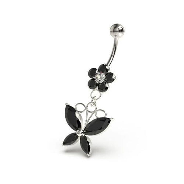 Flower with Dangling butterfly Navel Belly Piercing