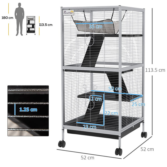 PawHut Rolling Small Animal Cage for Chinchillas Ferrets Kittens W/ Ramp Grey