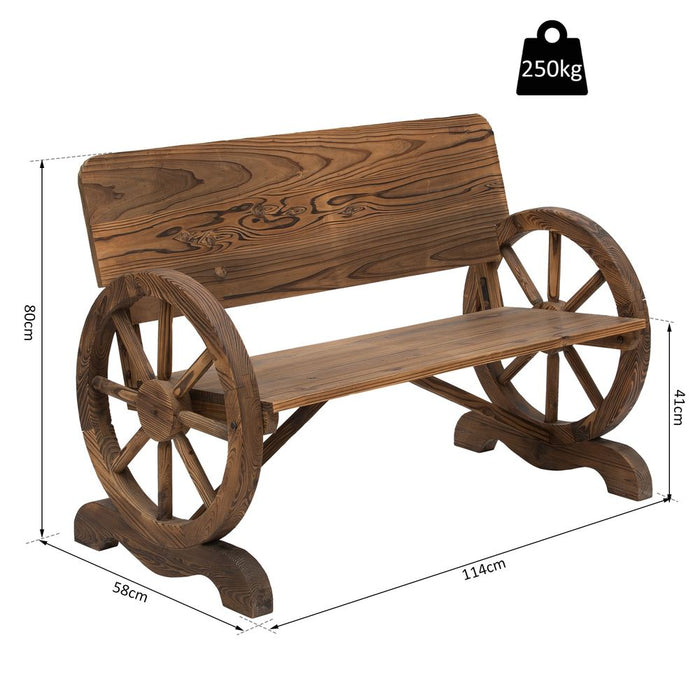 Quirky Fir Wood Garden Wheel Bench - 2-Seater Outdoor Seating