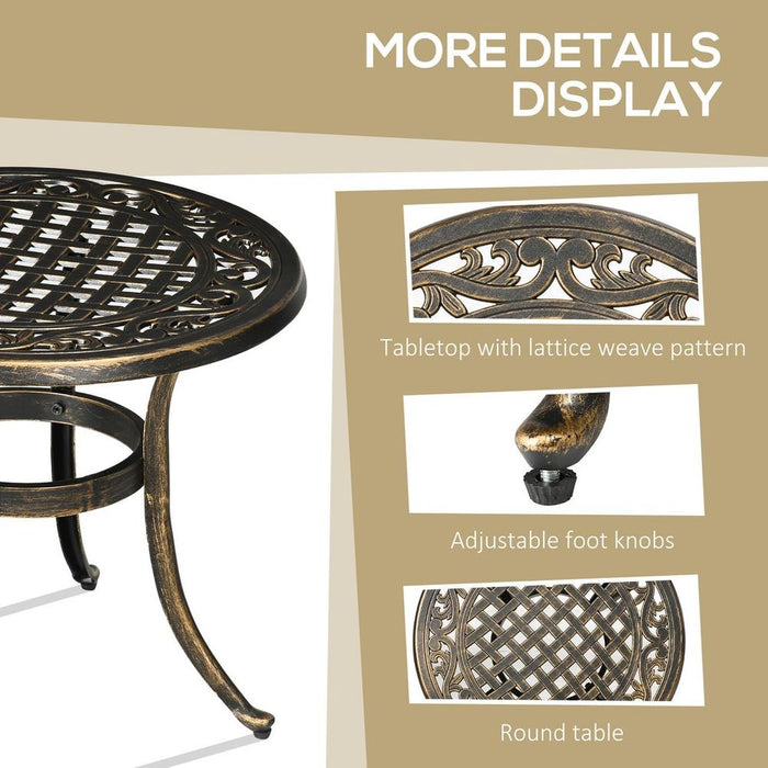 Premium Outsunny 60cm Round Hollow Top Side Table - Cast Aluminum Frame, Outdoor Garden Furniture