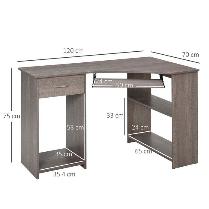 Space-Efficient L-Shaped Grey Computer Desk with 2-Tier Shelves