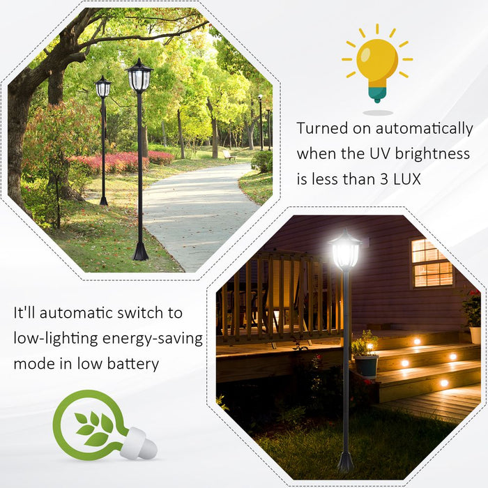 1.77m Tall Solar LED Lamp Post | Outdoor Garden Lighting | Black | Energy-Saving