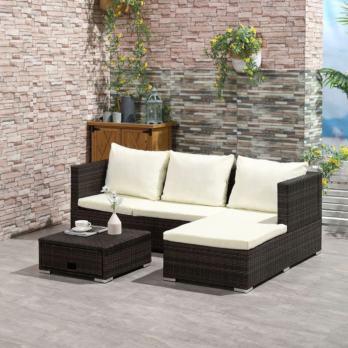 Rattan Garden Sofa Set Storage Table Wicker Patio Lounger 4-Seater Brow