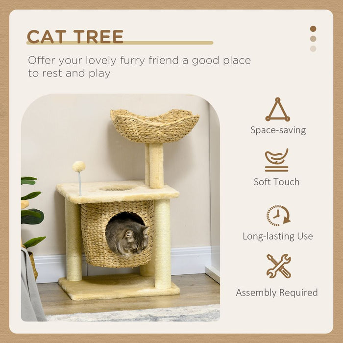 PawHut Cat Tree: Scratching Posts, Cat House, Bed, Cushion - All-in-One Feline Haven!