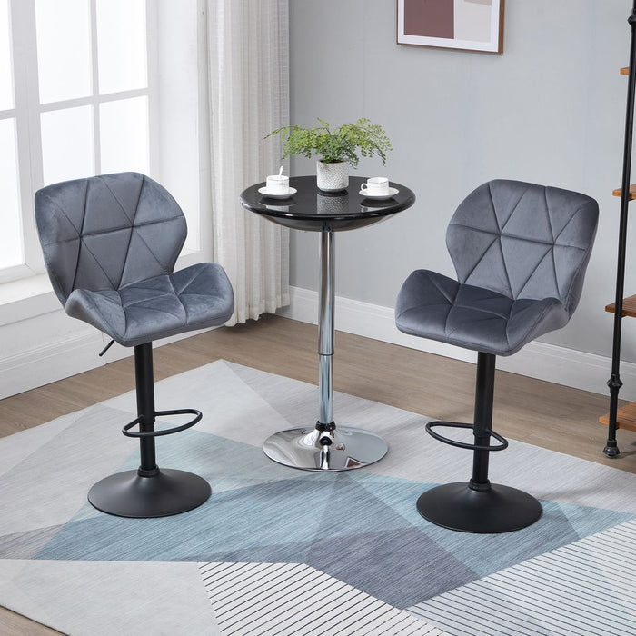 Bar Stool Set of 2 Fabric Adjustable Height Counter Chairs Dark Grey