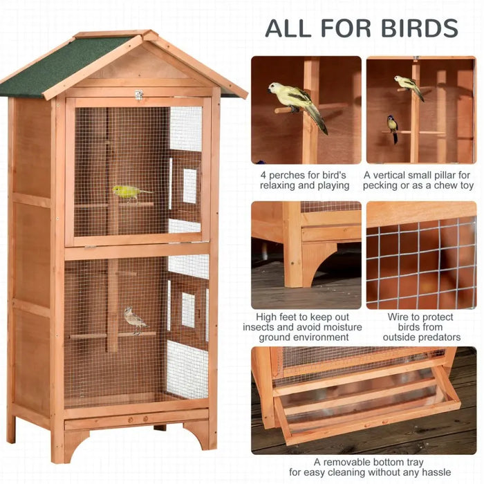 Premium Wooden Bird Aviary for Finch & Canary - Easy to Clean & Weatherproof - Orange