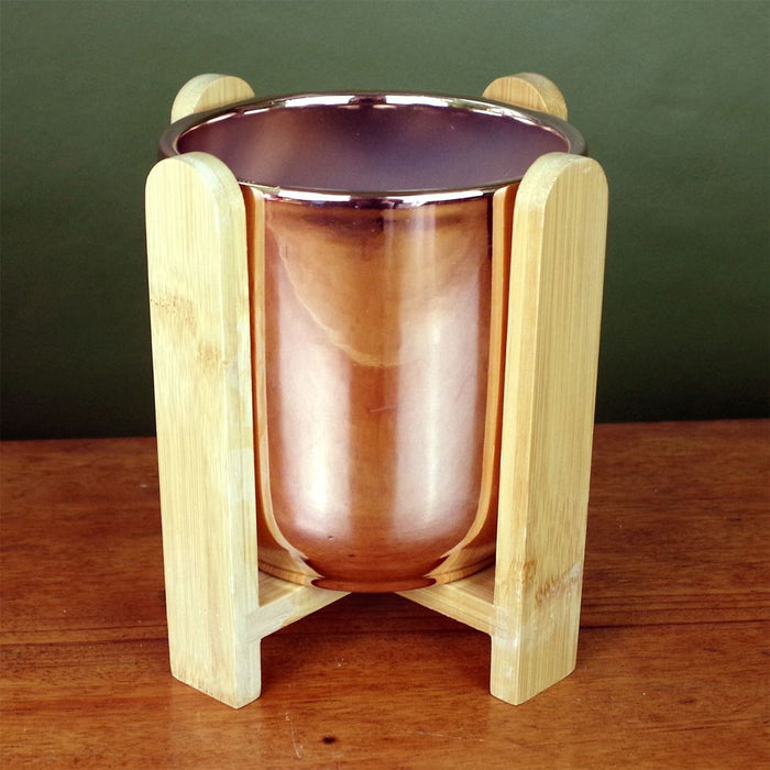 Premium Gold Ceramic Planter: Bamboo Stand, High-Quality, 15x15x16cm