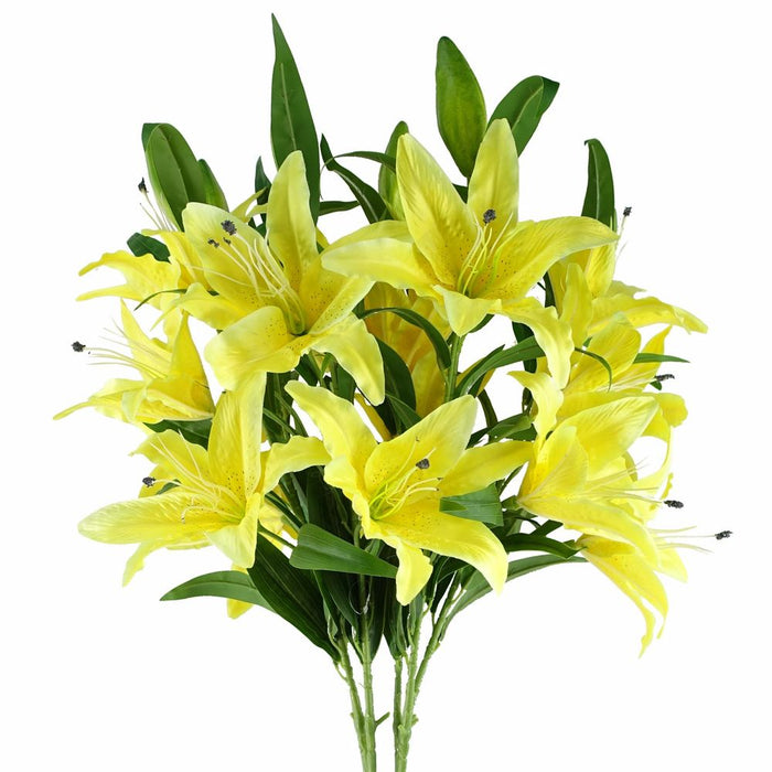 Set of 6 x 100cm Large Yellow Lily Stems - 18 Flowers