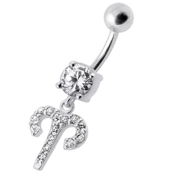 Fancy Multi Stones Jeweled Non Moving Dangling SS Bar Belly Ring