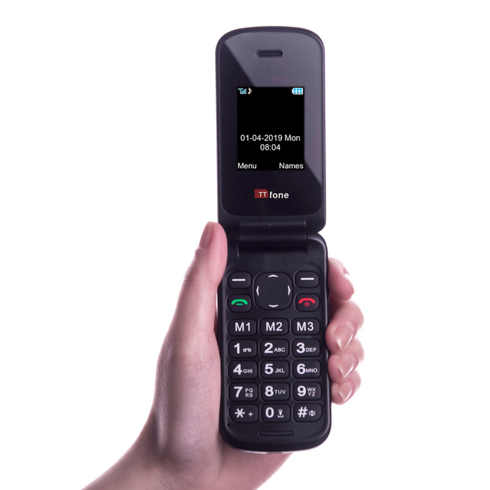 TTfone Black Flip Big Button GSM Mobile Phone - Cheap & Simple - Charger Included