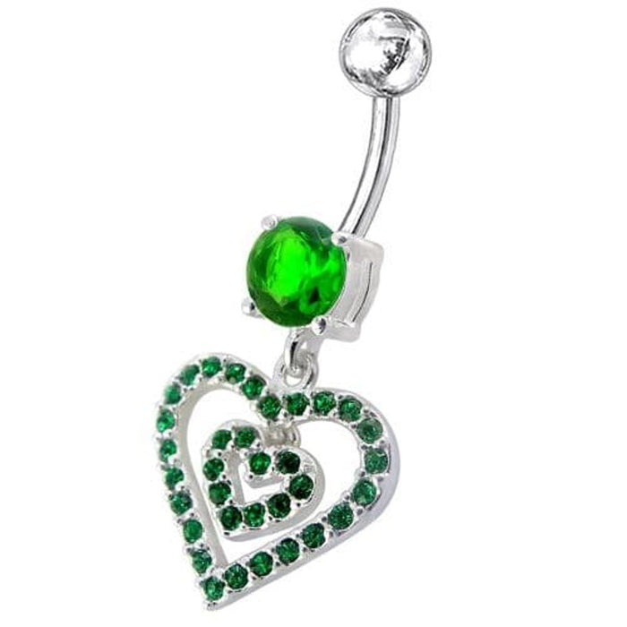 Fancy  Heart Dangling Jeweled Banana Bay Navel Ring