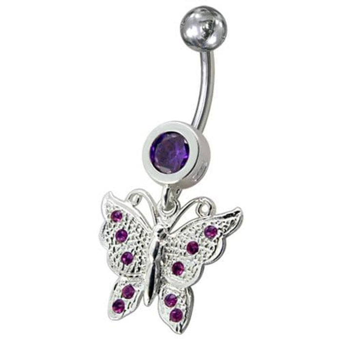 Fancy Jeweled Butterfly Dangling Navel Body Ring