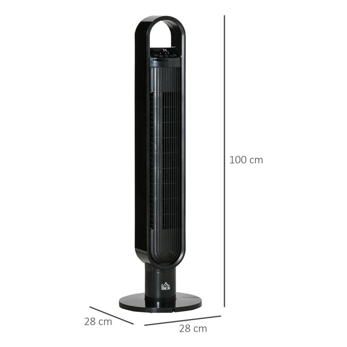 High-Performance Tower Fan with Oscillation, 3 Speeds, Timer, Remote Control - Black