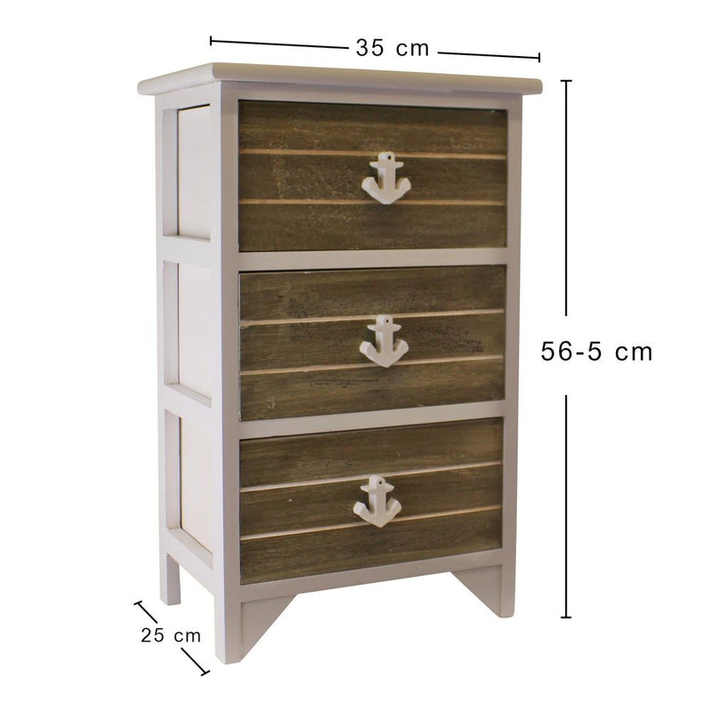 3-Drawer Nautical Anchor Chest in Grey & White | Best Quality, Ideal for Nautical-Themed Decor