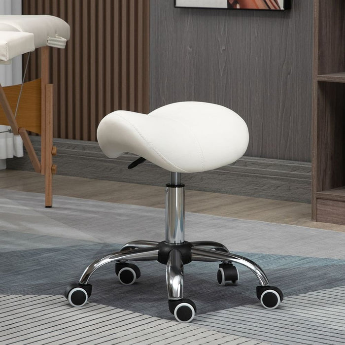 Saddle Stool Rolling Faux Leather Height Adjust Mobility Chair