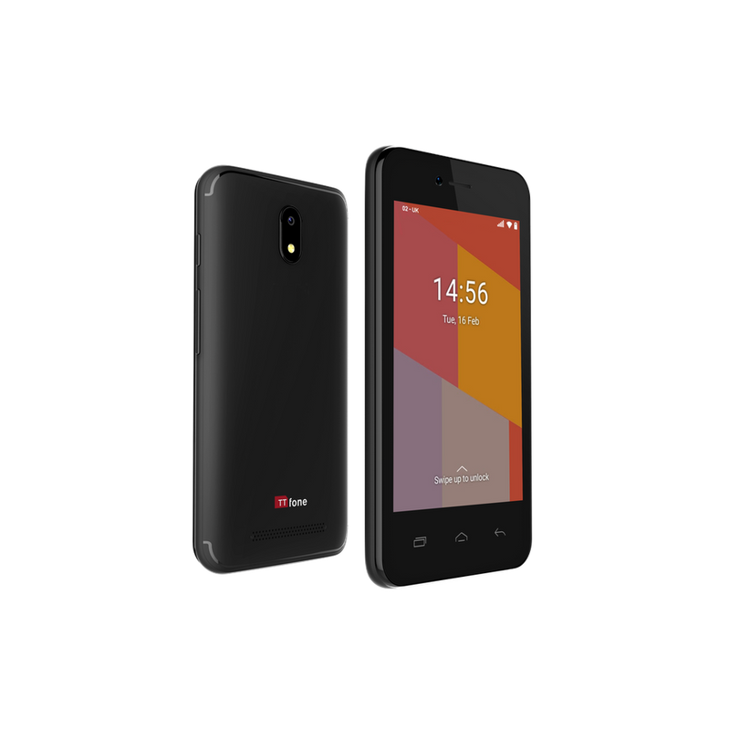 TTfone Black TT20 Dual SIM Smartphone | Mains Charger + O2 Pay As You Go Sim Card