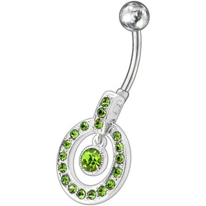 Fancy Multi Colored Round Shape Jeweled Dangling Banana Bar Belly Ring