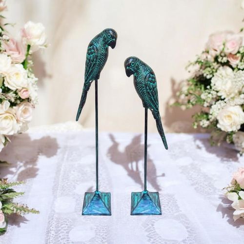 86/73CM SET 2 BROWN CAST IRON PARROTS