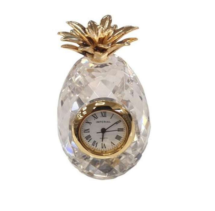 Miniature Clock Crystal Pineapple with Goldtone Plated Solid Brass IMP510 - CLEARANCE NEEDS RE-BATTERY