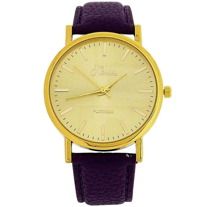 Relda Women Analogue Jumbo Gold Dial & Leather Purple Strap REL62