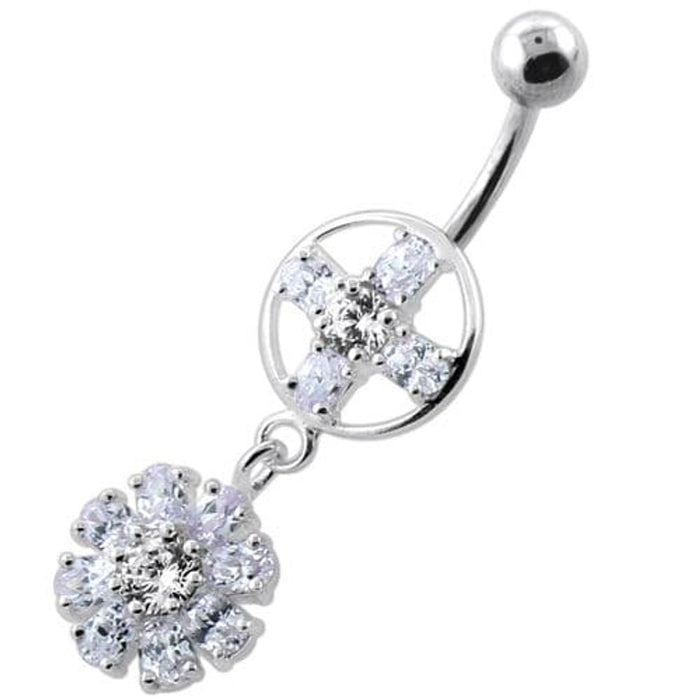 Jeweled Flower Hanging Navel Belly Bar