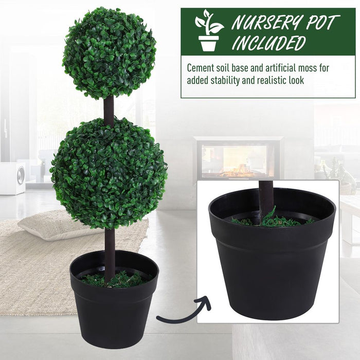 Set of 2 Artificial Boxwood Ball Topiary Plant Tree's - Green