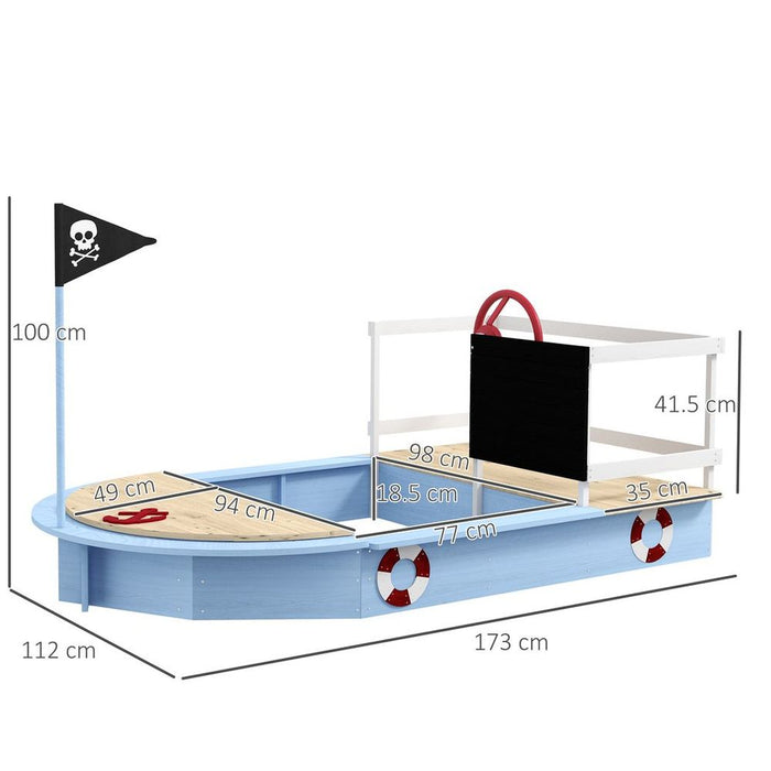 Outsunny Sand Pit with Blackboard, Flag, Storage Deck for Outdoor Play, Blue