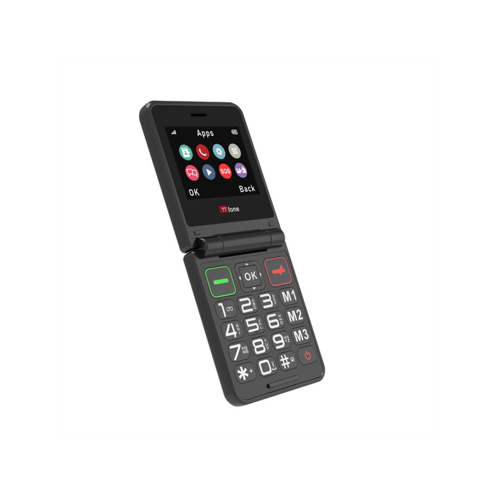 TTfone TT660 Flip Big Button Mobile with GiffGaff Pay As You Go SIM, USB C Mains Charger