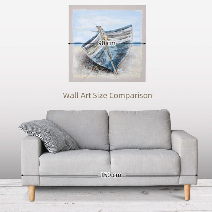 Premium Hand-Painted Wall Art - Stunning Beach Boat Canvas - 90 x 90 cm