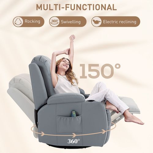 HOMCOM Manual Recliner Chair with 8 Vibration & Heat, Light Grey